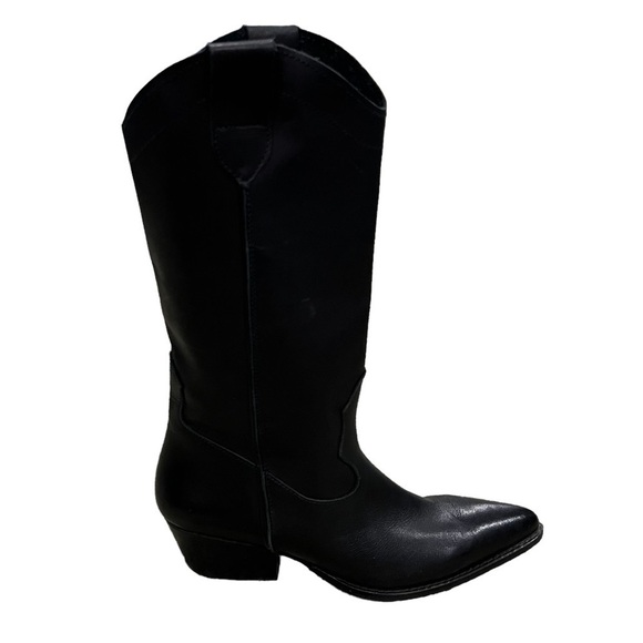 DEPP Black Pointed Toe Block Heel Cowboy Boots Size 38 Women's - Picture 7 of 10